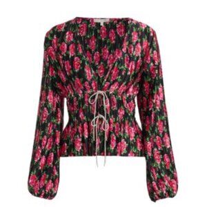 New Floral Top with Pretty Rhinestone Ties